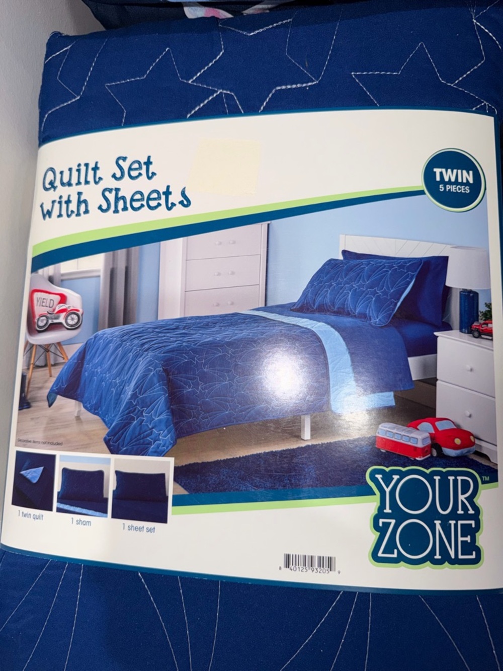 Your Zone Twin Blue Quilt Set with Sheets new